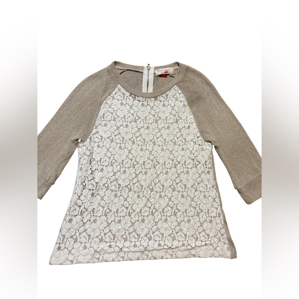 Red Camel Metallic Sweater with Lace Overlay